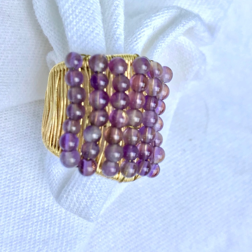 Adjustable amethyst bead ring